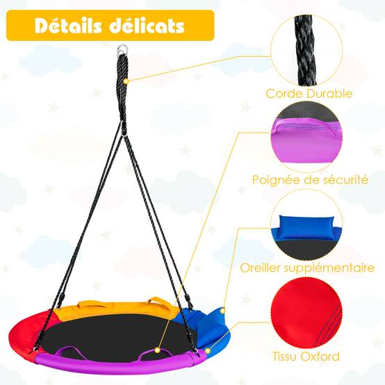 Balançoire nid d'oiseau ronde ø100cm pour enfants, avec oreiller et poignée coloré - Image 4