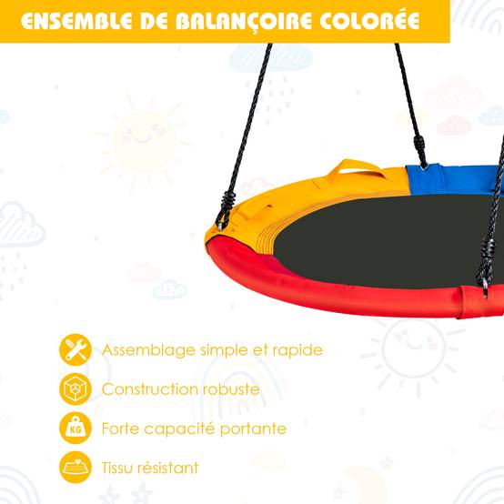 Balançoire nid d'oiseau ronde ø100cm pour enfants, avec oreiller et poignée coloré - Image 6
