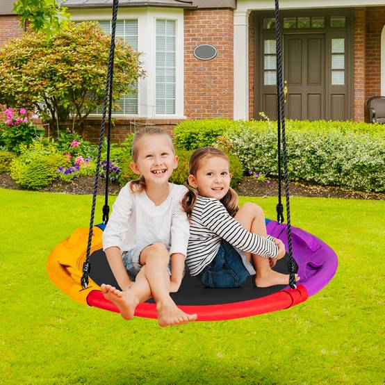 Balançoire nid d'oiseau ronde ø100cm pour enfants, avec oreiller et poignée coloré - Image 1
