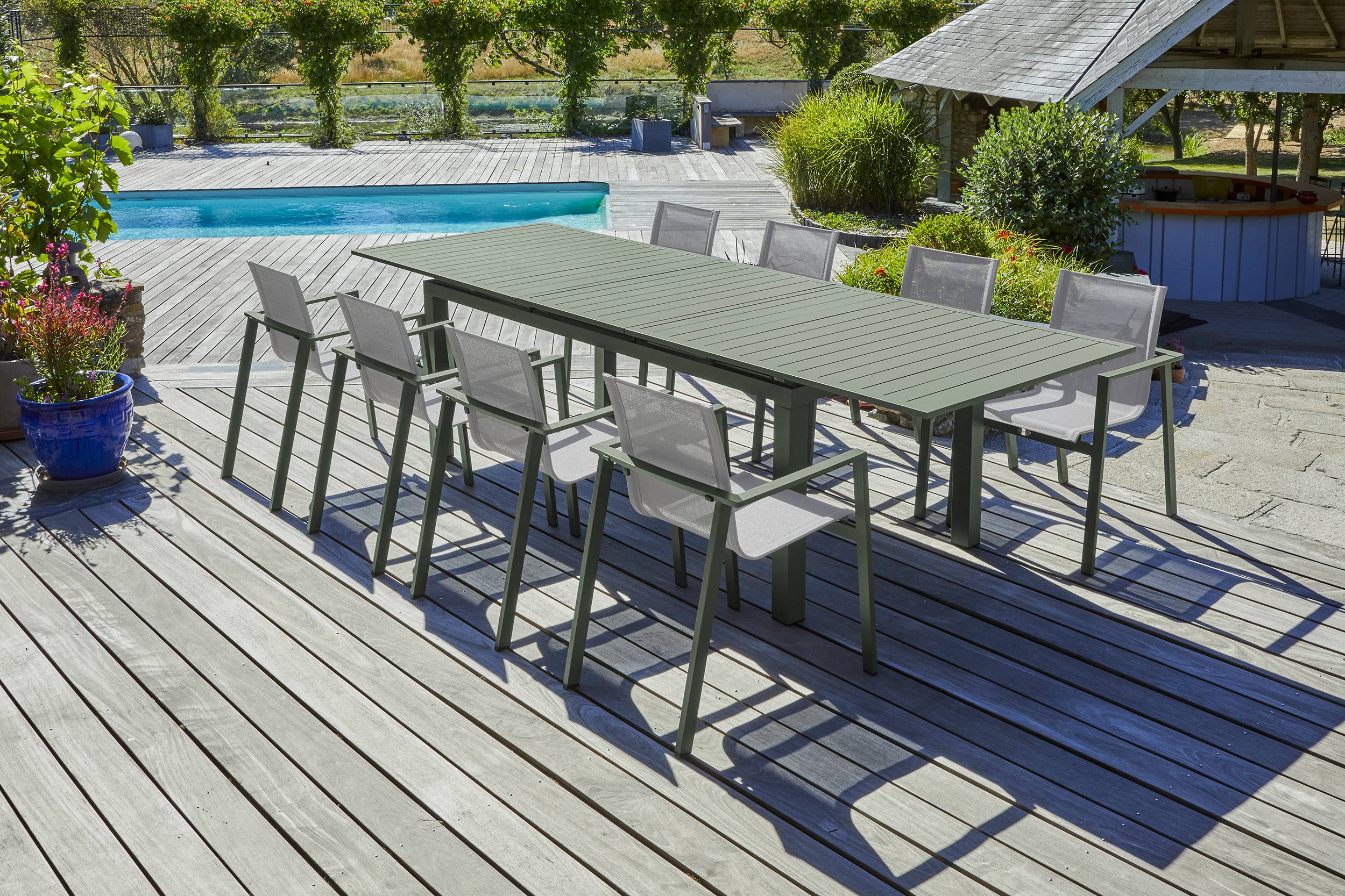 Dcb Garden - Ensemble repas MIAMI 240/300cm 8 places en aluminium kaki - DCB GARDEN - Image 1