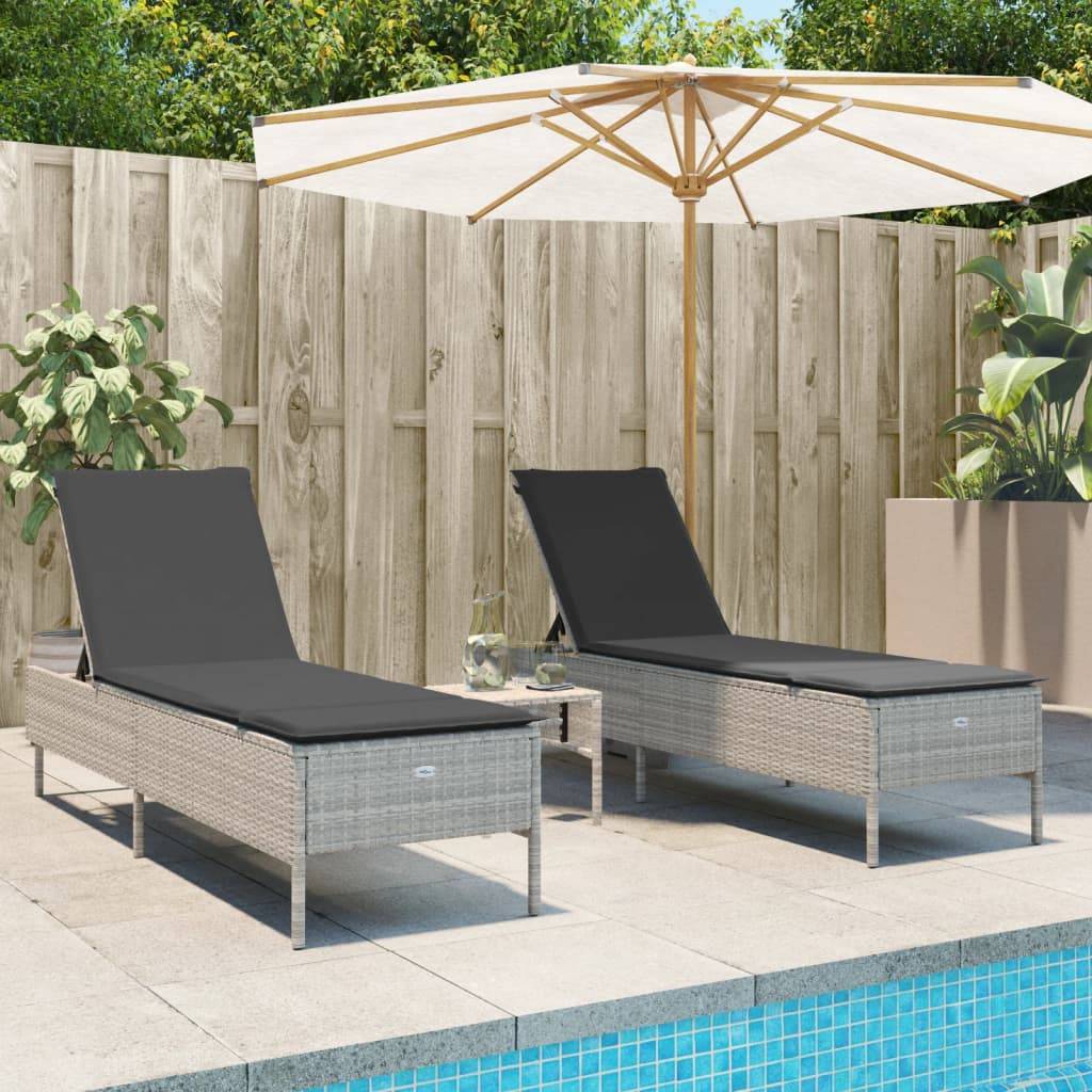 Lot Lits de Soleil Résine Gris Clair 5 Positions Matelas Anthracite Piscine – ComfortXL Outdoor Living - Image 1