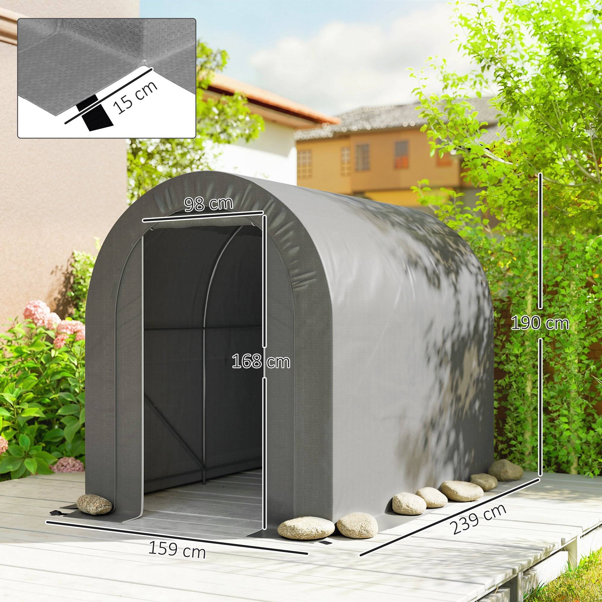 ComfortXL - Tente de stockage avec bâche PE pour jardin garage vélos étanche 239x159x190cm gris - ComfortXL Outdoor Living - Image 5