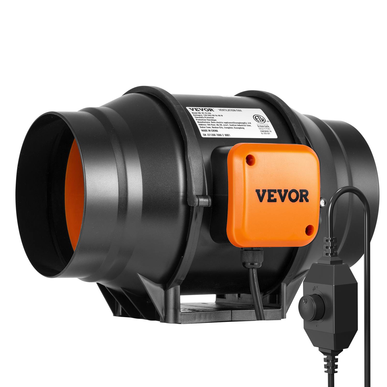 VEVOR Ventilateur de conduit 152.4mm, silencieux 550 m³/h, vitesse variable, pour culture hydroponique. - Image 1