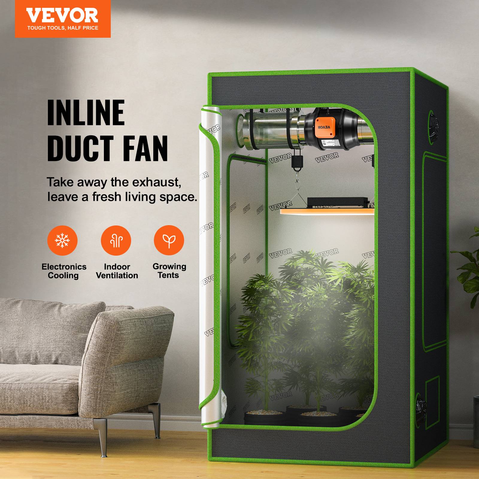 VEVOR Ventilateur de conduit 152.4mm, silencieux 550 m³/h, vitesse variable, pour culture hydroponique. - Image 2
