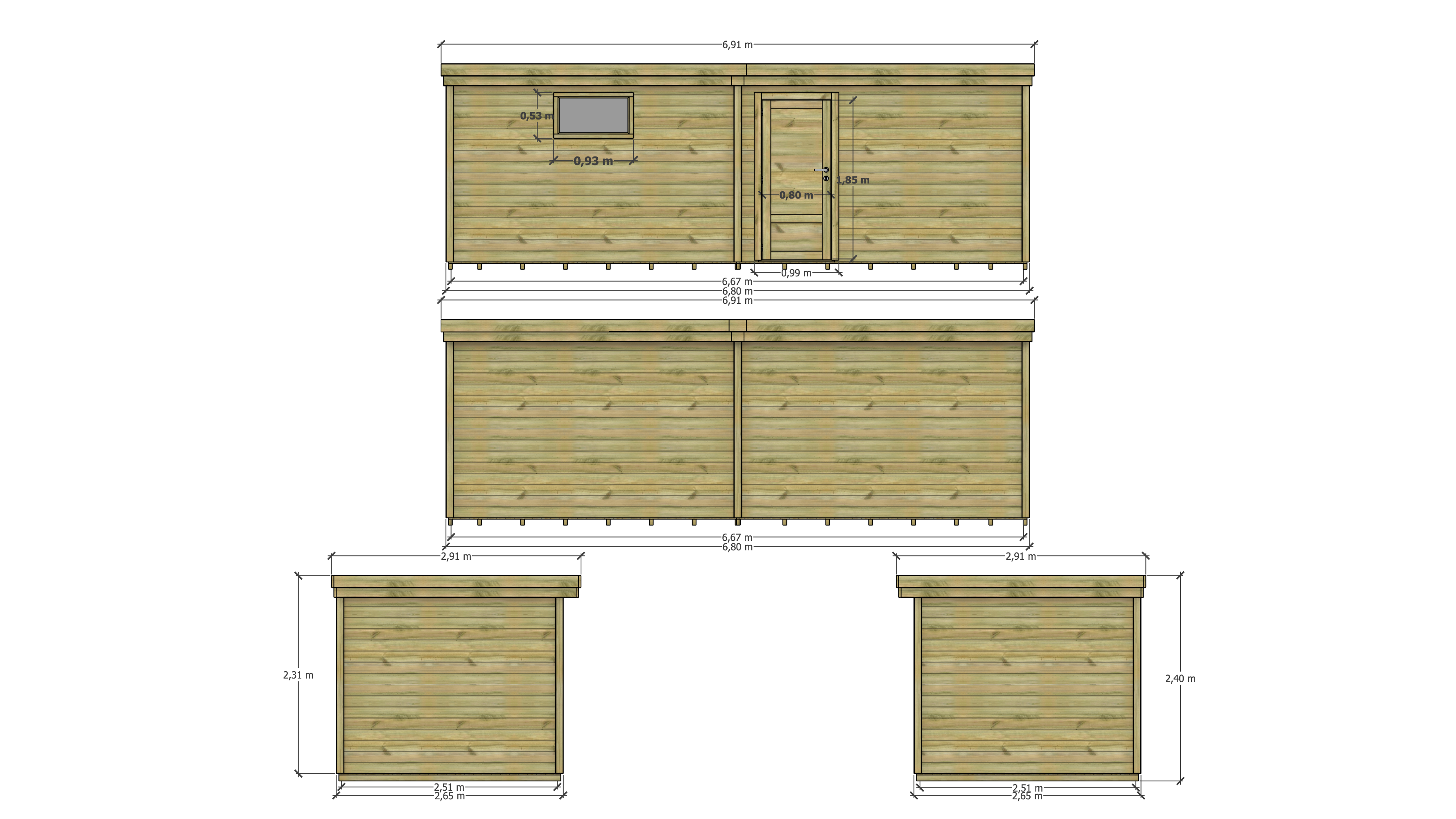 Abri Français - ABRI DE JARDIN bois Pin traité autoclave 27mm - 6,795x2,64m / 18m2 - Bac acier - Plancher bois - Image 4