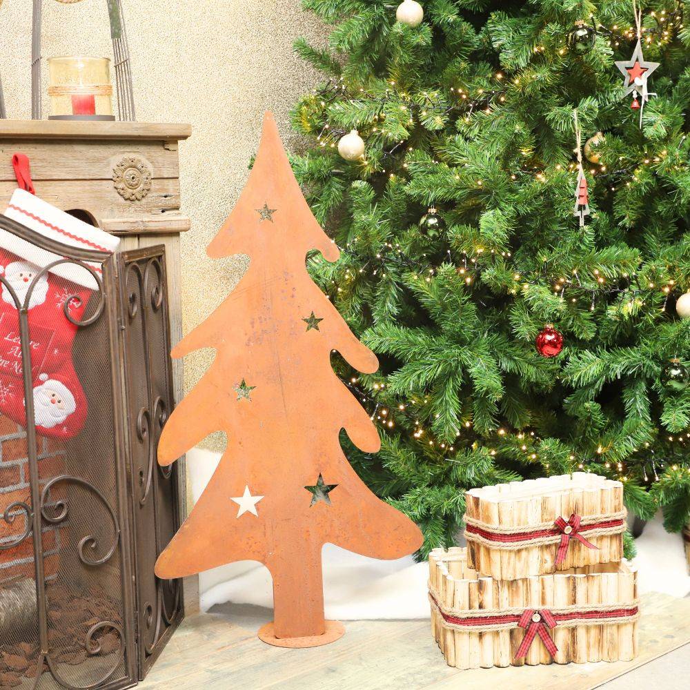 Chemin De Campagne - Sapin de Noël décoratif jardin extérieur métal rouillé marron 100cm Chemin de campagne - Image 2