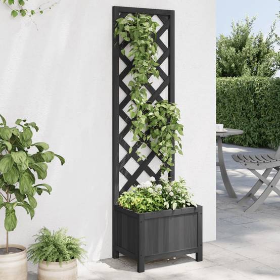 Jardinière avec treillis bois de sapin noir 40 x 30 x 135 cm - PANGIVO - Image 1
