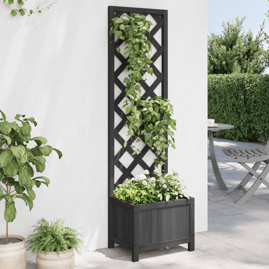 Jardinière avec treillis bois de sapin noir 40 x 30 x 135 cm - PANGIVO