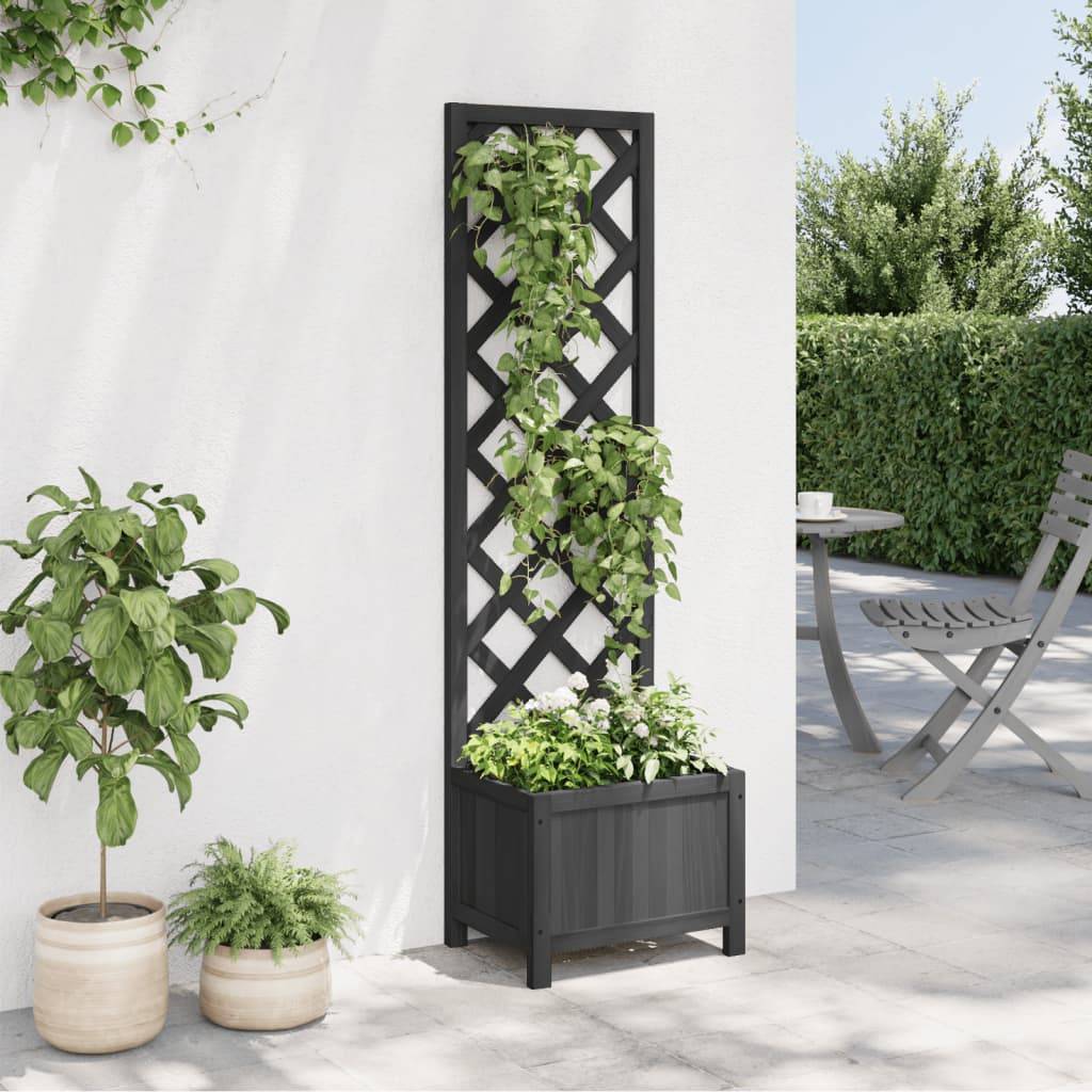Jardinière avec treillis bois de sapin noir 40 x 30 x 135 cm - PANGIVO - Image 3
