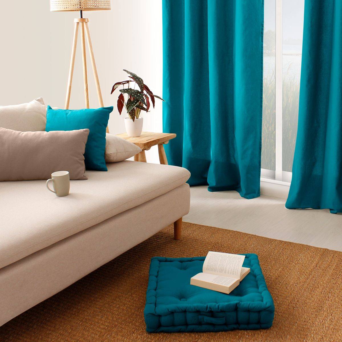 Enjoy Home - Coussin de Sol Uni "Panama" 50x50cm Bleu Canard - Image 3