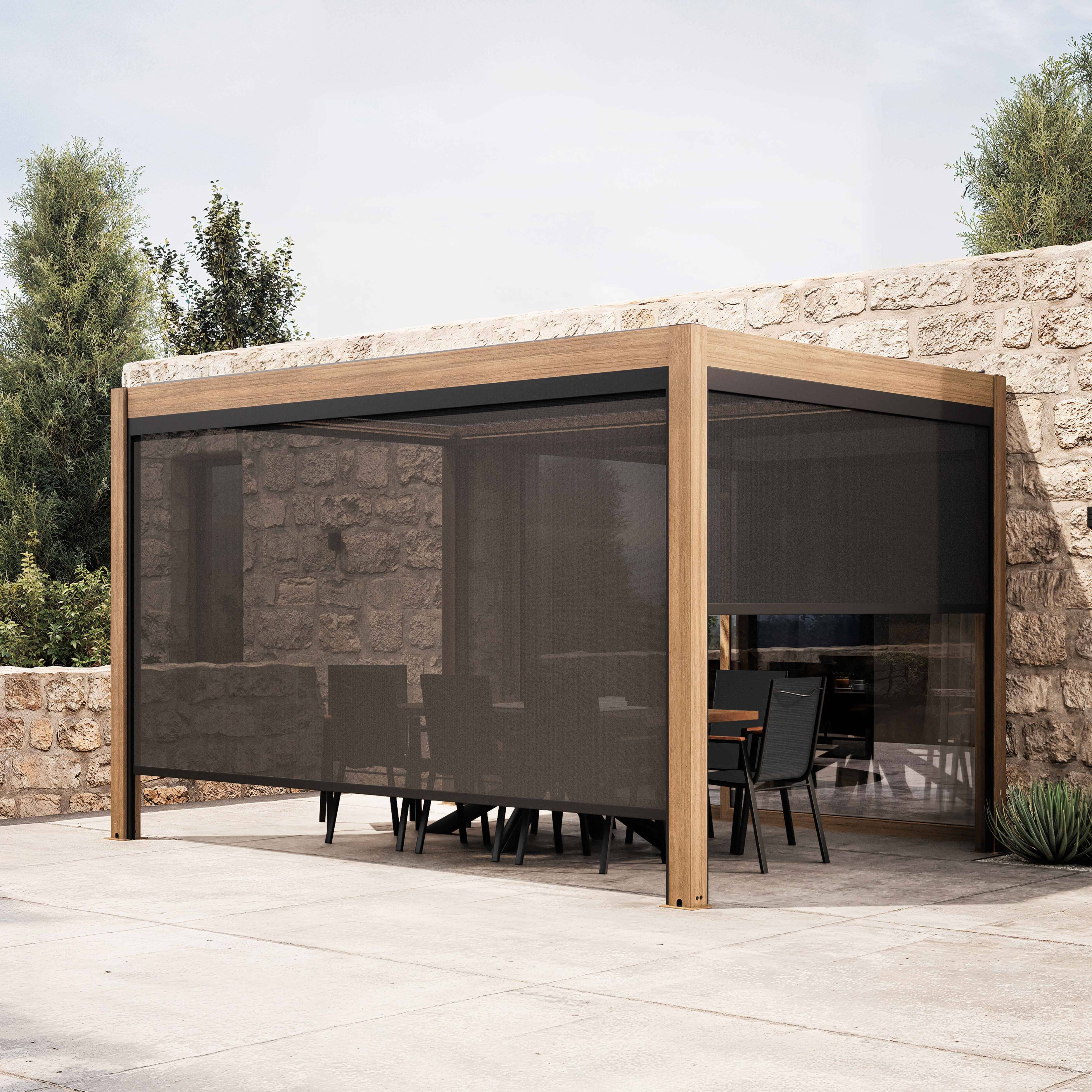 Oviala - Pergola bioclimatique autoportée motorisée éclairée 3x4m et 2 stores Kavala - Oviala - Image 1
