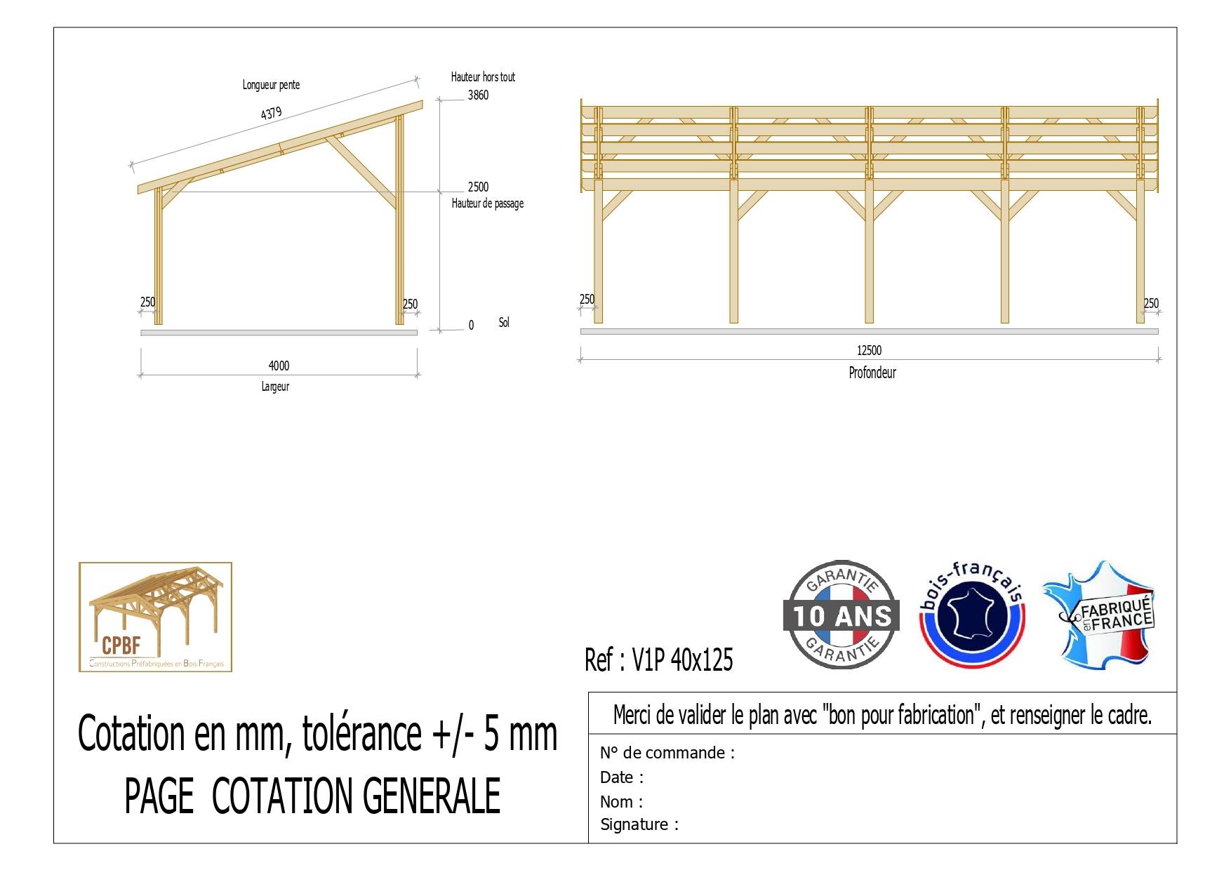 Cpbf Charpentes - Carport une pente 400cmx1250cm, bois DOUGLAS Français (Charpente en bois-auvent-abri voiture) 50 m². Garantie 10 ans - Image 2