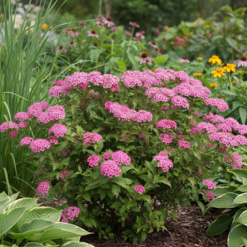 Spirée du Japon Crispa, Spiraea à fleurs Rose - feuillage Caduc - Pot de 7,5L - 60/80 cm- hauteur à maturité De 0,50 m à 1,00 m - Image 3