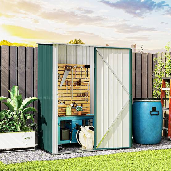 ComfortXL - Armoire de jardin métal rangement outillage extérieur toit incliné 161x94x196cm vert - ComfortXL Outdoor Living - Image 4