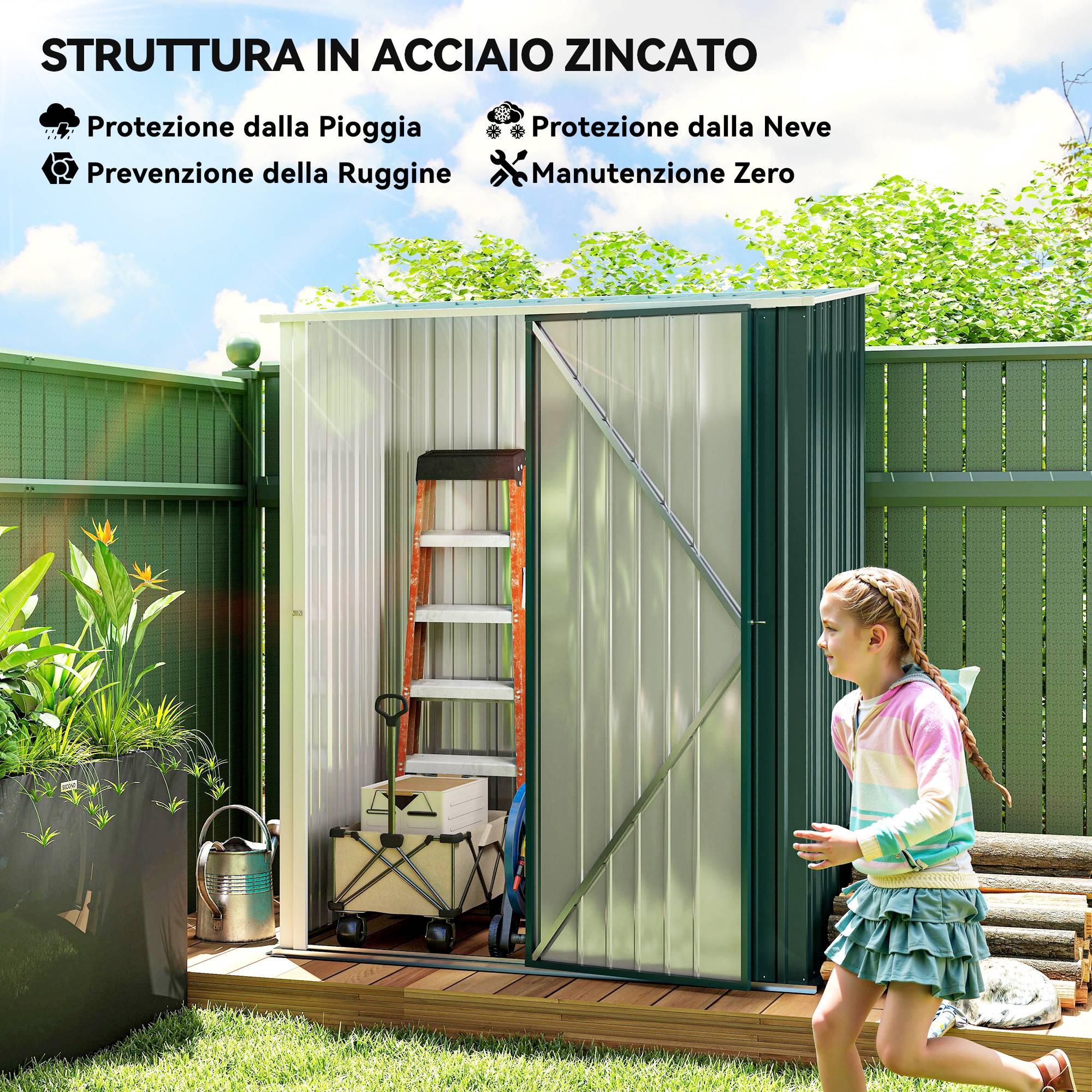 ComfortXL - Armoire de jardin métal rangement outillage extérieur toit incliné 161x94x196cm vert - ComfortXL Outdoor Living - Image 6