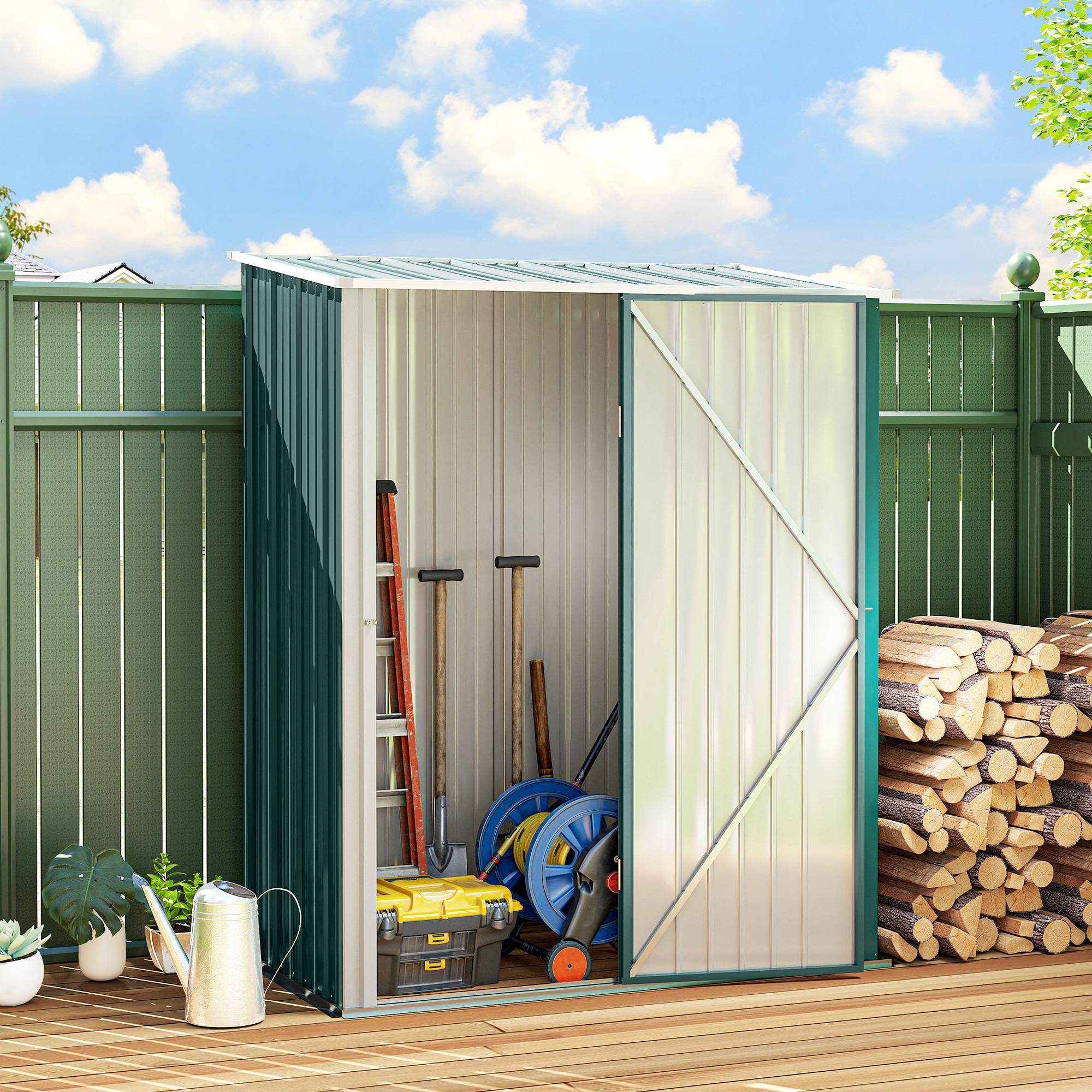 ComfortXL - Armoire de jardin métal rangement outillage extérieur toit incliné 161x94x196cm vert - ComfortXL Outdoor Living - Image 3