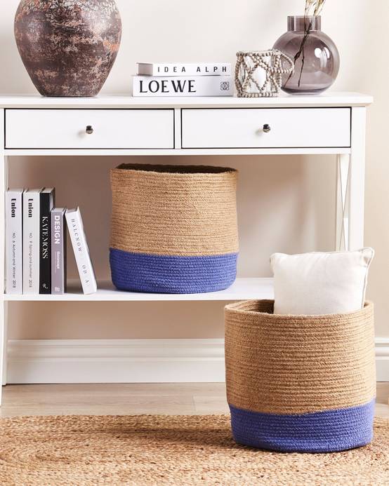 Paniers Beige et Violet en Jute Rond 34/37 cm Corbeille à Linge Tressée Rangement pour Intérieur Minimaliste Boîte Lot de 2 - Image 2