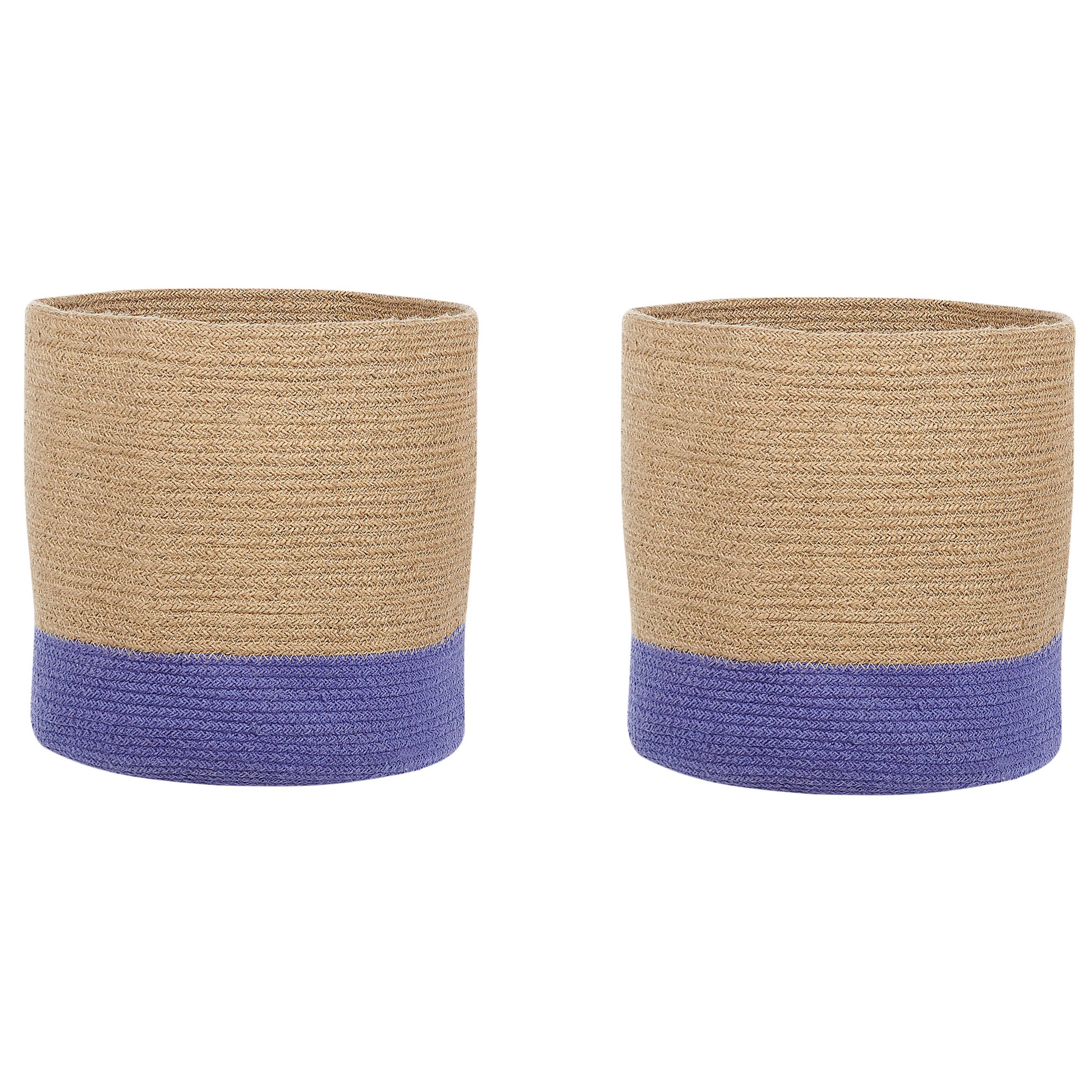 Paniers Beige et Violet en Jute Rond 34/37 cm Corbeille à Linge Tressée Rangement pour Intérieur Minimaliste Boîte Lot de 2 - Image 1