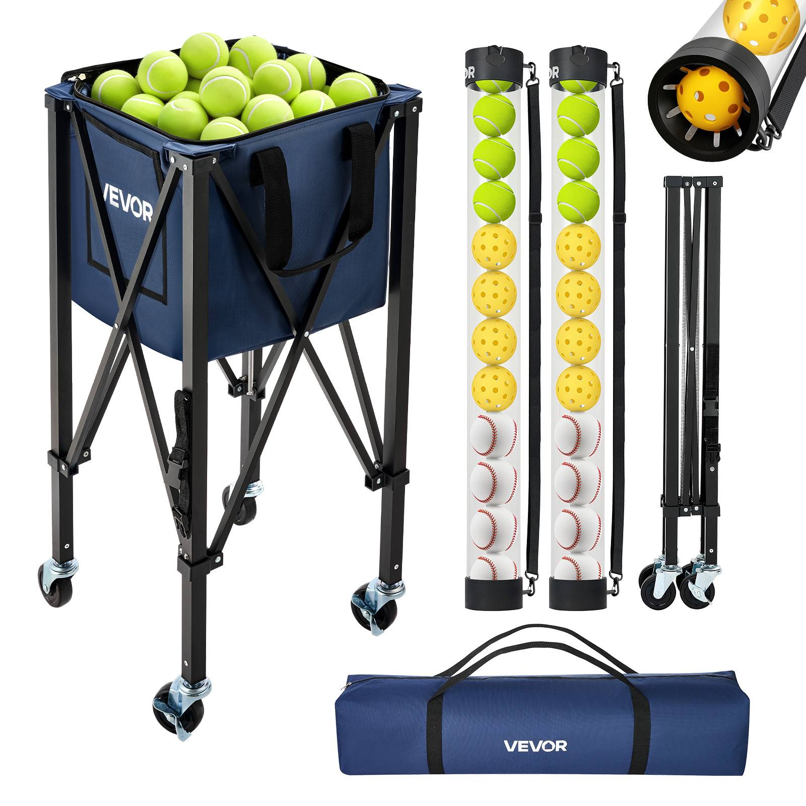 VEVOR Panier à Balles de Tennis avec Roulettes Chariot Pliable pour 150 Balles - Image 1