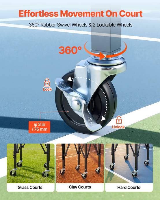 VEVOR Panier à Balles de Tennis avec Roulettes Chariot Pliable pour 150 Balles - Image 4