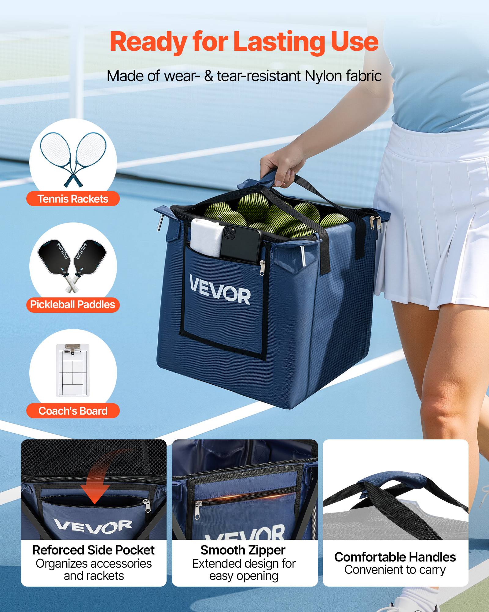 VEVOR Panier à Balles de Tennis avec Roulettes Chariot Pliable pour 150 Balles - Image 3
