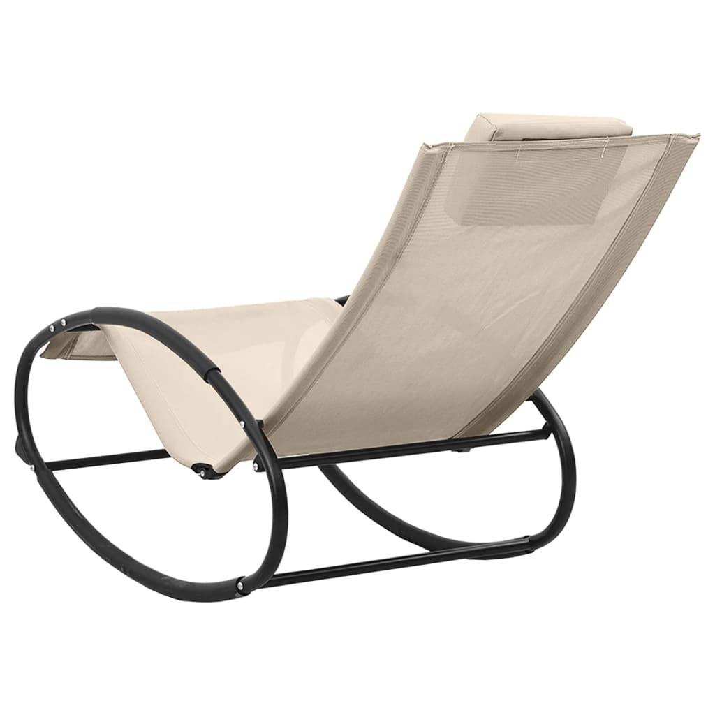 Chaise longue | Transat | Bain de soleil avec oreiller acier et textilène crème - Image 5