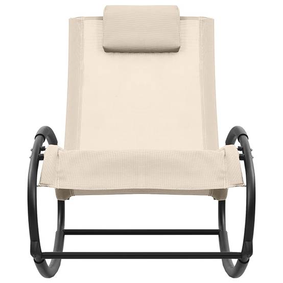 Chaise longue | Transat | Bain de soleil avec oreiller acier et textilène crème - Image 3