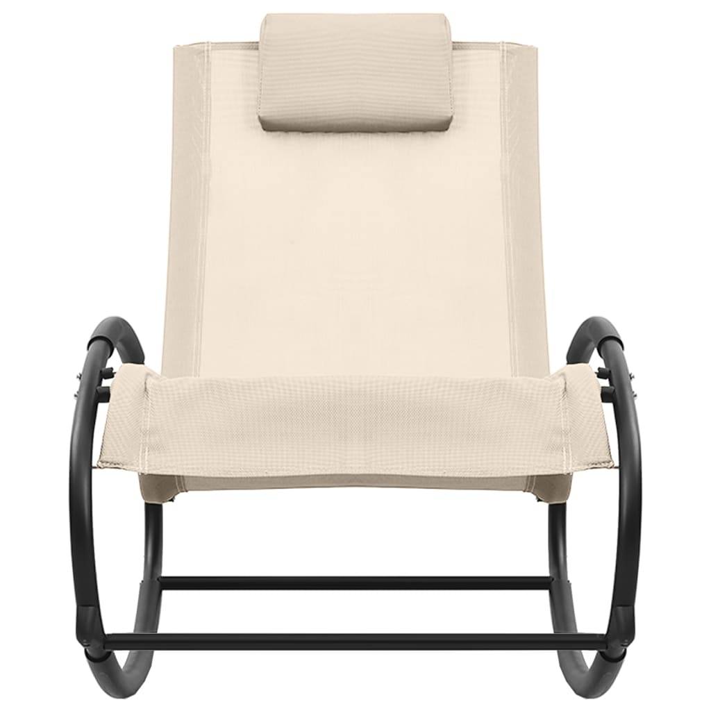 Chaise longue | Transat | Bain de soleil avec oreiller acier et textilène crème - Image 3