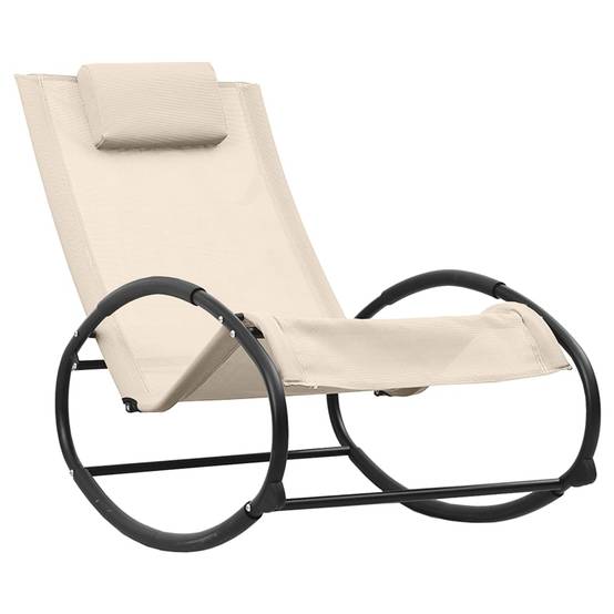 Chaise longue | Transat | Bain de soleil avec oreiller acier et textilène crème - Image 1