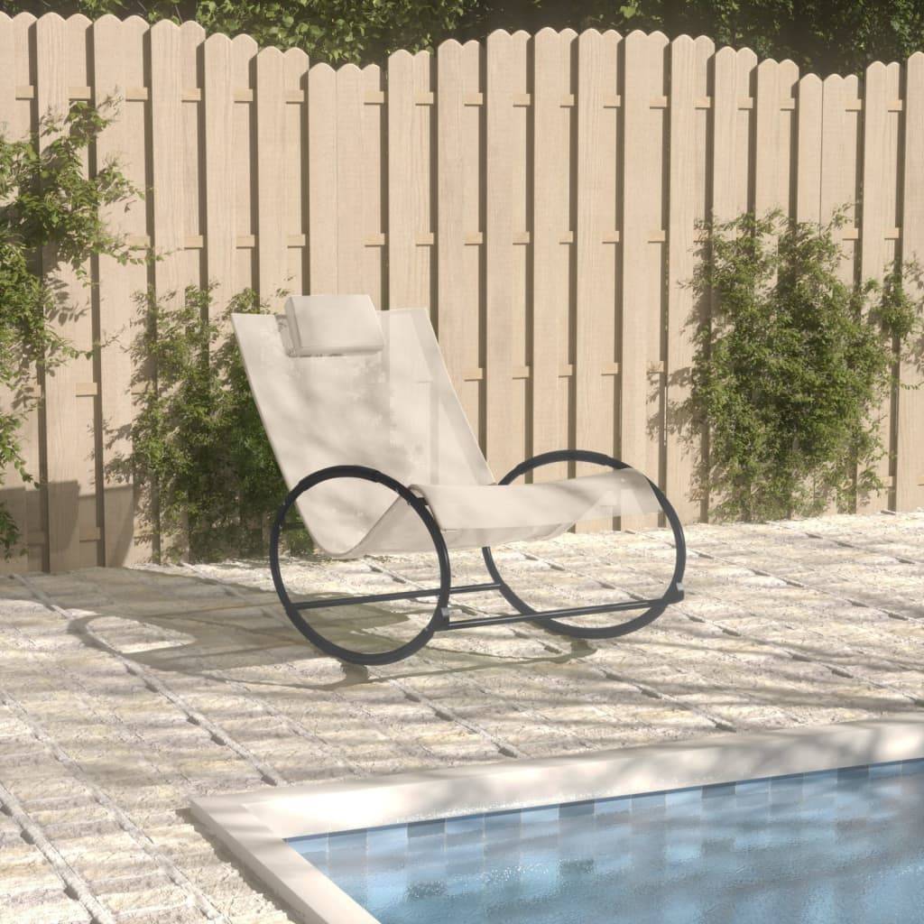 Chaise longue | Transat | Bain de soleil avec oreiller acier et textilène crème - Image 2