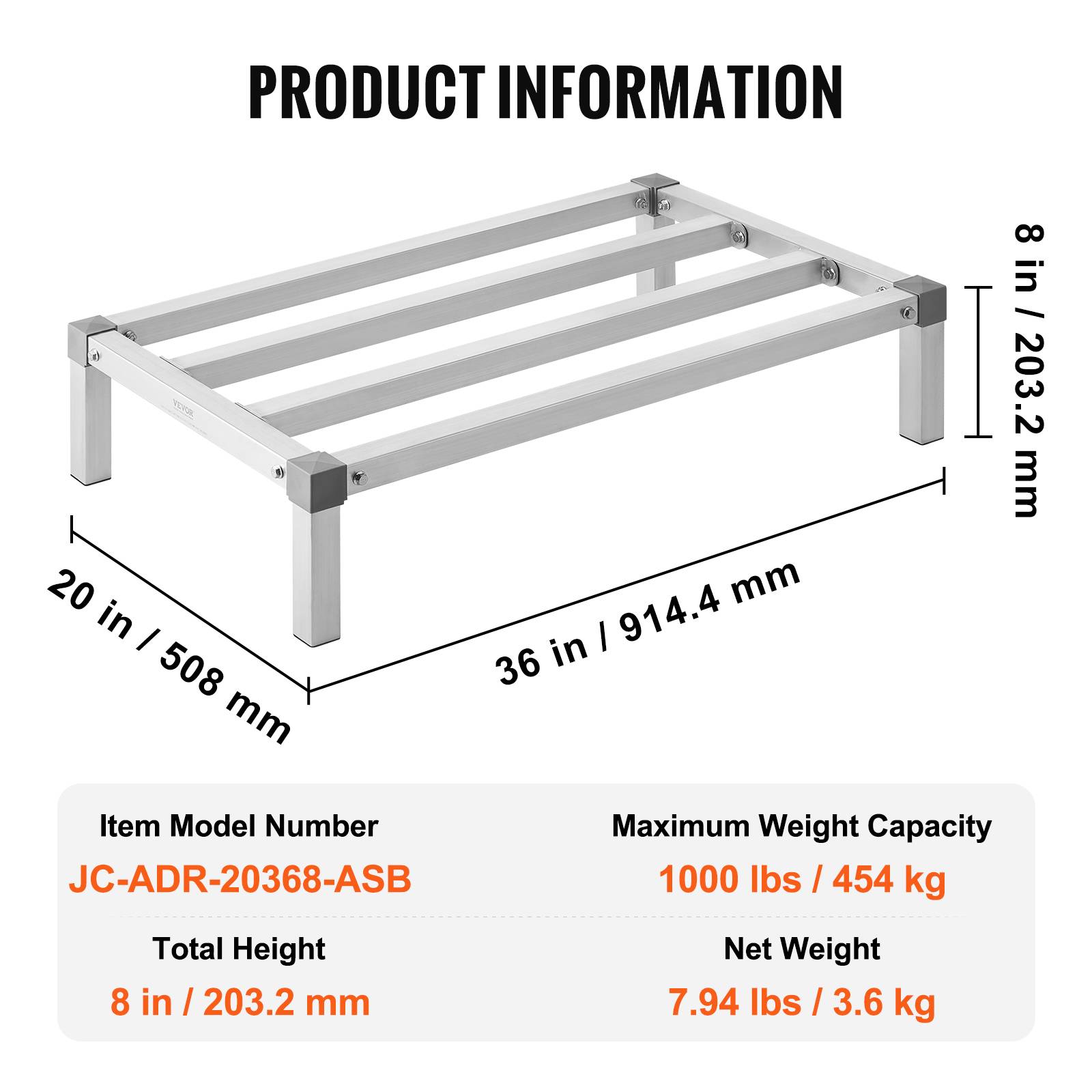 Vevor - VEVOR Rack calage alu 91.4x50.8x20.3cm, charge 454kg, cuisine. - Image 7