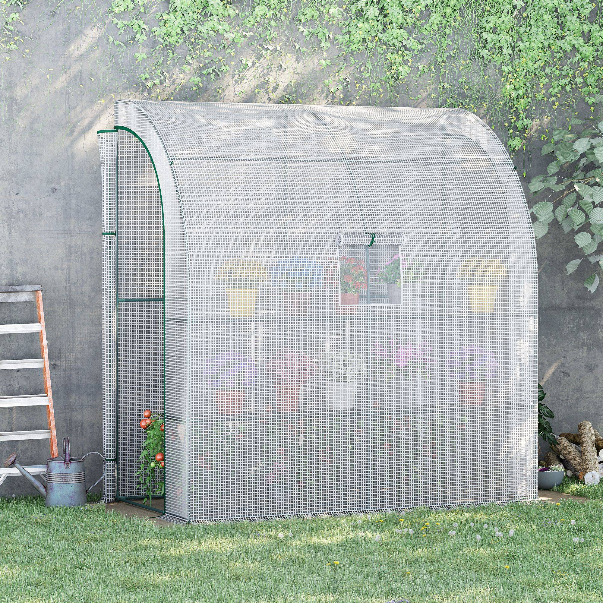 ComfortXL - Serre adossée PE renforcé 200 x 100 x 215 cm blanche pour tomates avec portes enroulables - ComfortXL Outdoor Living - Image 3