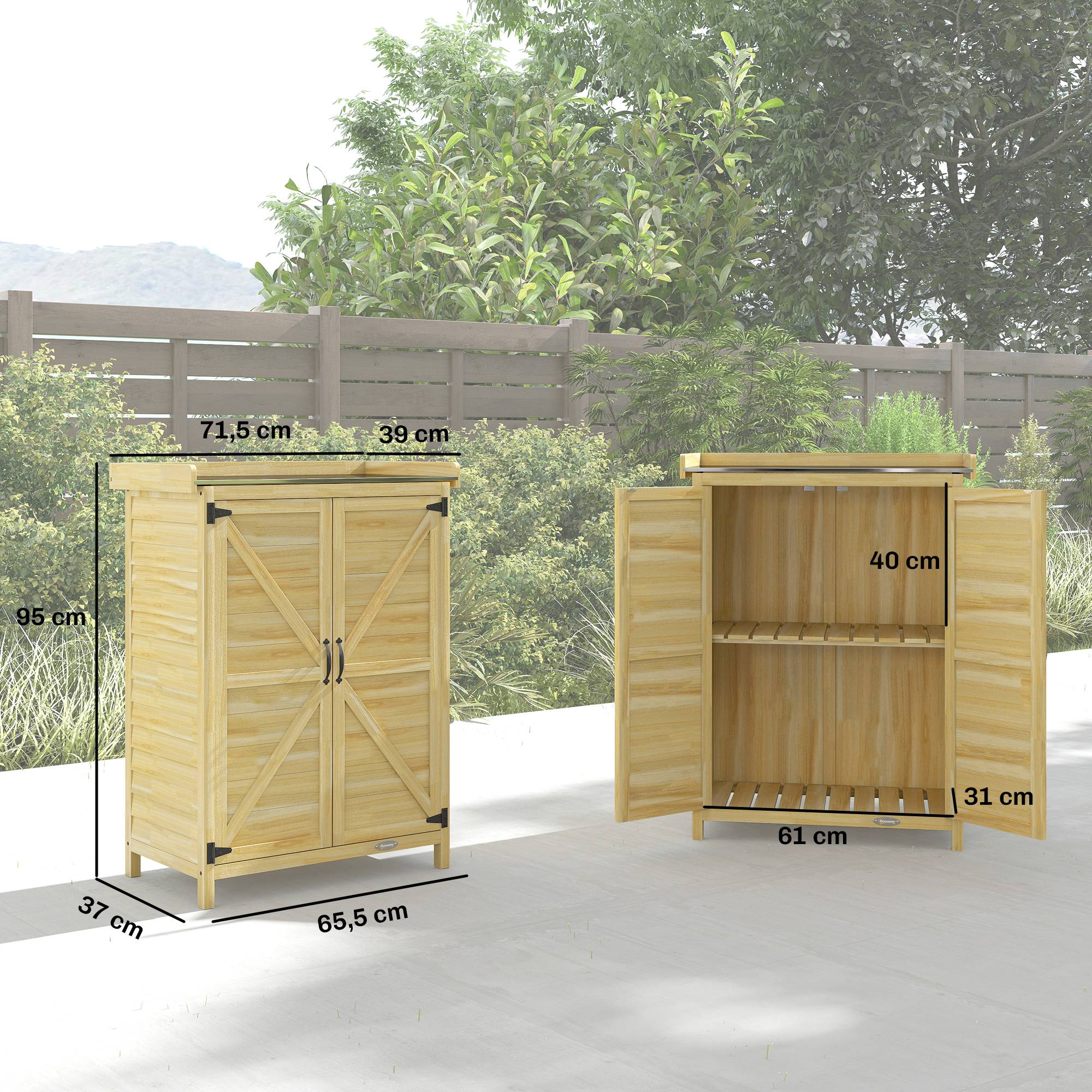 Armoire de Jardin Bois Sapin Rangement Rempotage Plateau Métal 71x39x95cm Naturel - ComfortXL Outdoor Living - Image 5