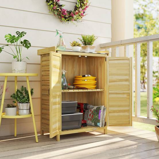Armoire de Jardin Bois Sapin Rangement Rempotage Plateau Métal 71x39x95cm Naturel - ComfortXL Outdoor Living - Image 3