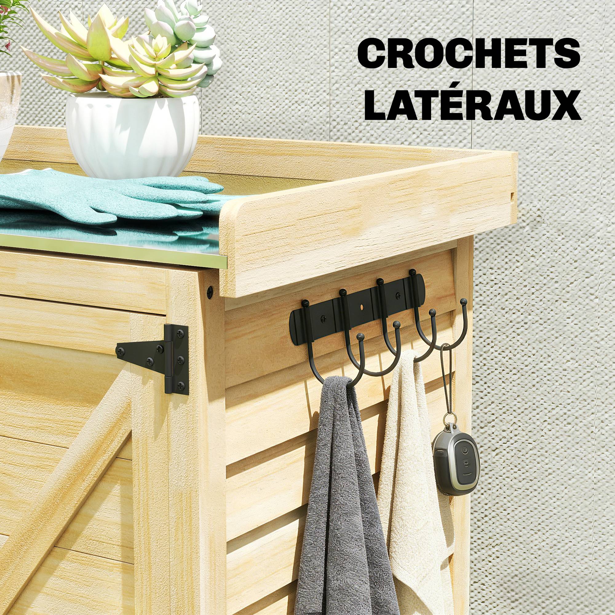 Armoire de Jardin Bois Sapin Rangement Rempotage Plateau Métal 71x39x95cm Naturel - ComfortXL Outdoor Living - Image 9