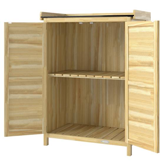 Armoire de Jardin Bois Sapin Rangement Rempotage Plateau Métal 71x39x95cm Naturel - ComfortXL Outdoor Living - Image 2