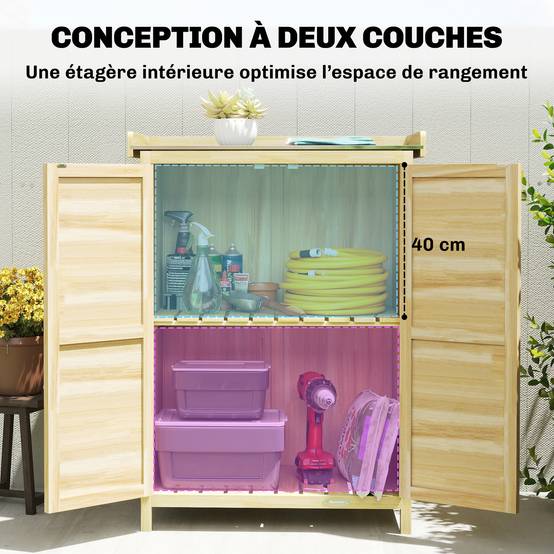 Armoire de Jardin Bois Sapin Rangement Rempotage Plateau Métal 71x39x95cm Naturel - ComfortXL Outdoor Living - Image 8