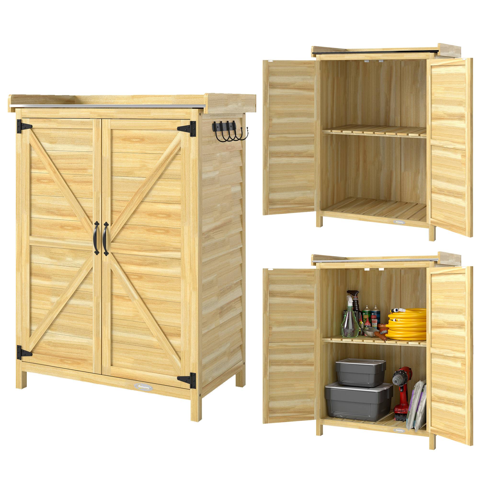 Armoire de Jardin Bois Sapin Rangement Rempotage Plateau Métal 71x39x95cm Naturel - ComfortXL Outdoor Living - Image 1