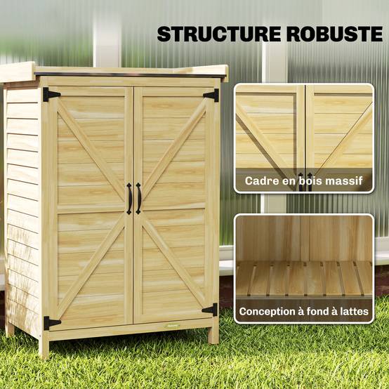 Armoire de Jardin Bois Sapin Rangement Rempotage Plateau Métal 71x39x95cm Naturel - ComfortXL Outdoor Living - Image 10