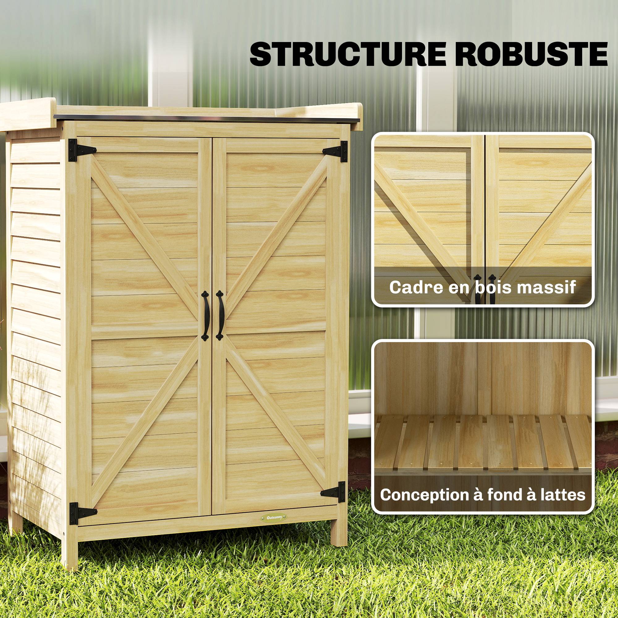 Armoire de Jardin Bois Sapin Rangement Rempotage Plateau Métal 71x39x95cm Naturel - ComfortXL Outdoor Living - Image 10