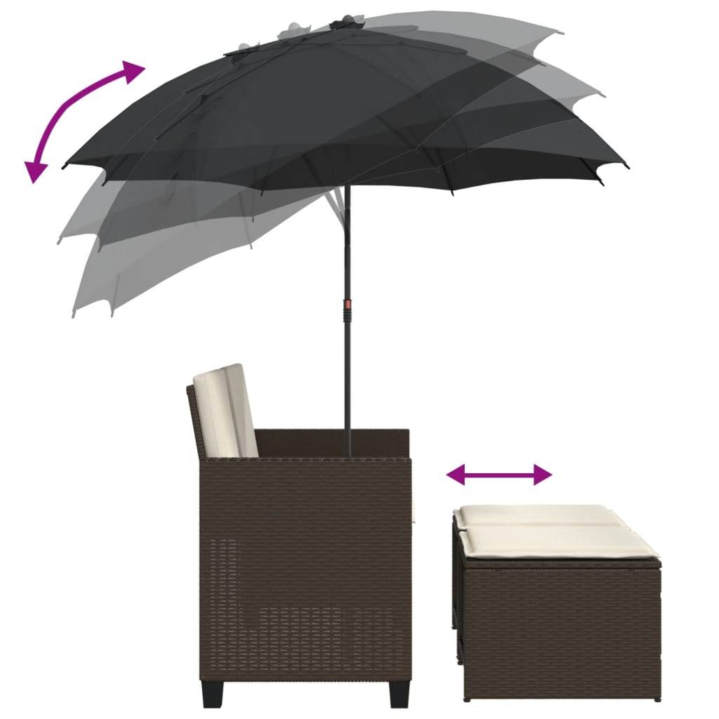 ComfortXL - Canapé Extérieur 2 Personnes Rotin Synthétique avec Parasol et Poufs – Terrasse Brun – ComfortXL Outdoor Living - Image 8