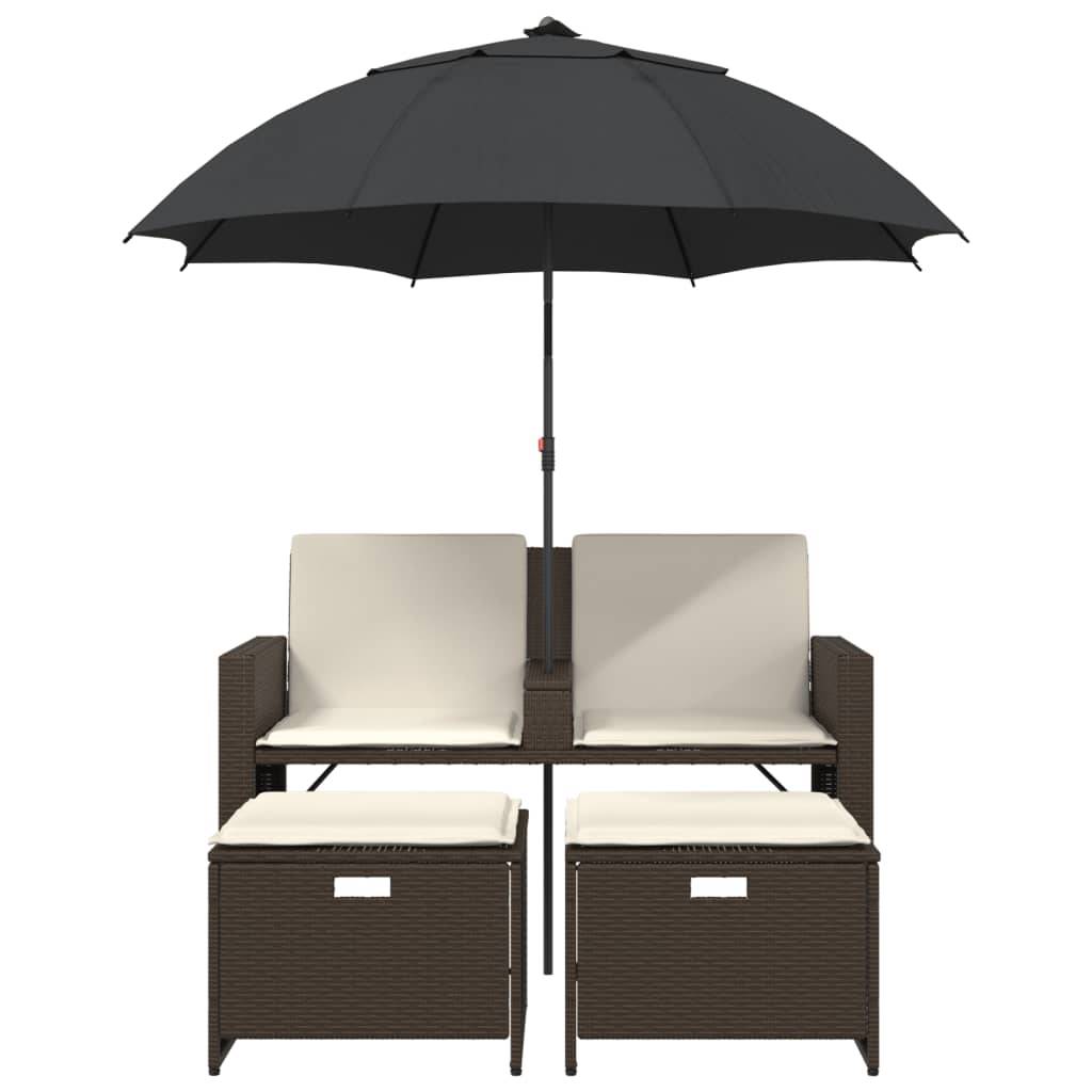 ComfortXL - Canapé Extérieur 2 Personnes Rotin Synthétique avec Parasol et Poufs – Terrasse Brun – ComfortXL Outdoor Living - Image 4