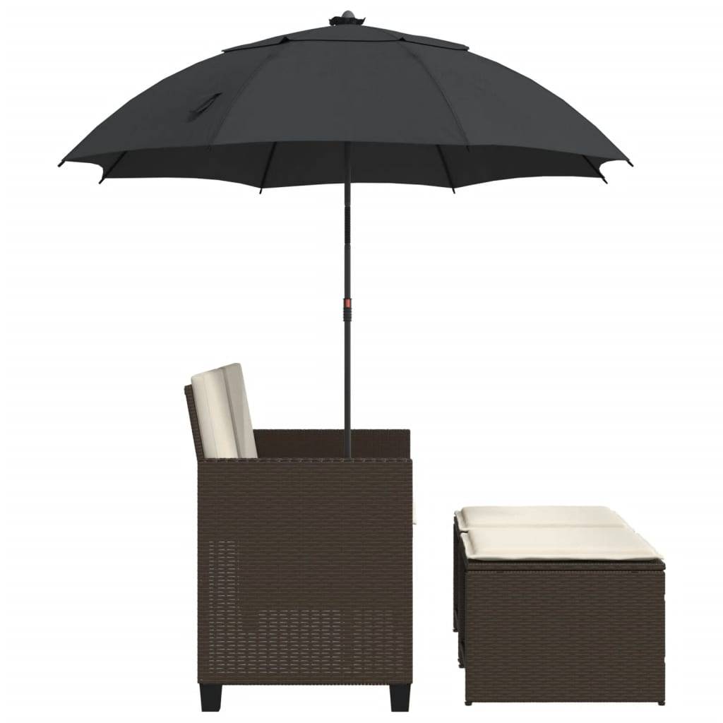 ComfortXL - Canapé Extérieur 2 Personnes Rotin Synthétique avec Parasol et Poufs – Terrasse Brun – ComfortXL Outdoor Living - Image 5