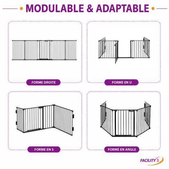 Barrière de sécurité enfant, bébé, animaux - 3 mètres, 5 panneaux - Grille Protection Cheminée Enfant Pliable - Barrière Poêle à Bois - FACILITYS - Image 4