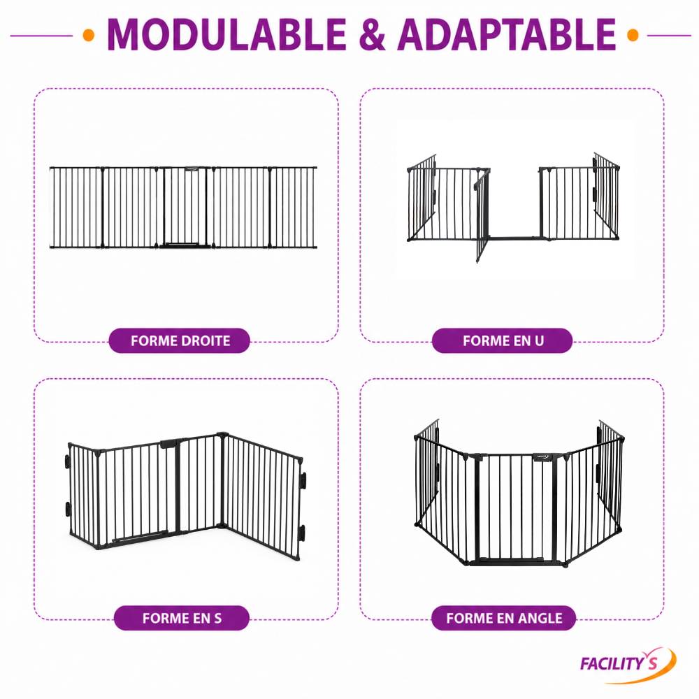 Barrière de sécurité enfant, bébé, animaux - 3 mètres, 5 panneaux - Grille Protection Cheminée Enfant Pliable - Barrière Poêle à Bois - FACILITYS - Image 4