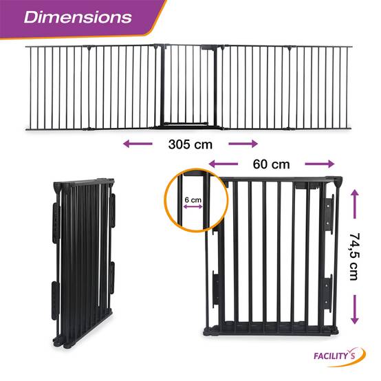 Barrière de sécurité enfant, bébé, animaux - 3 mètres, 5 panneaux - Grille Protection Cheminée Enfant Pliable - Barrière Poêle à Bois - FACILITYS - Image 6