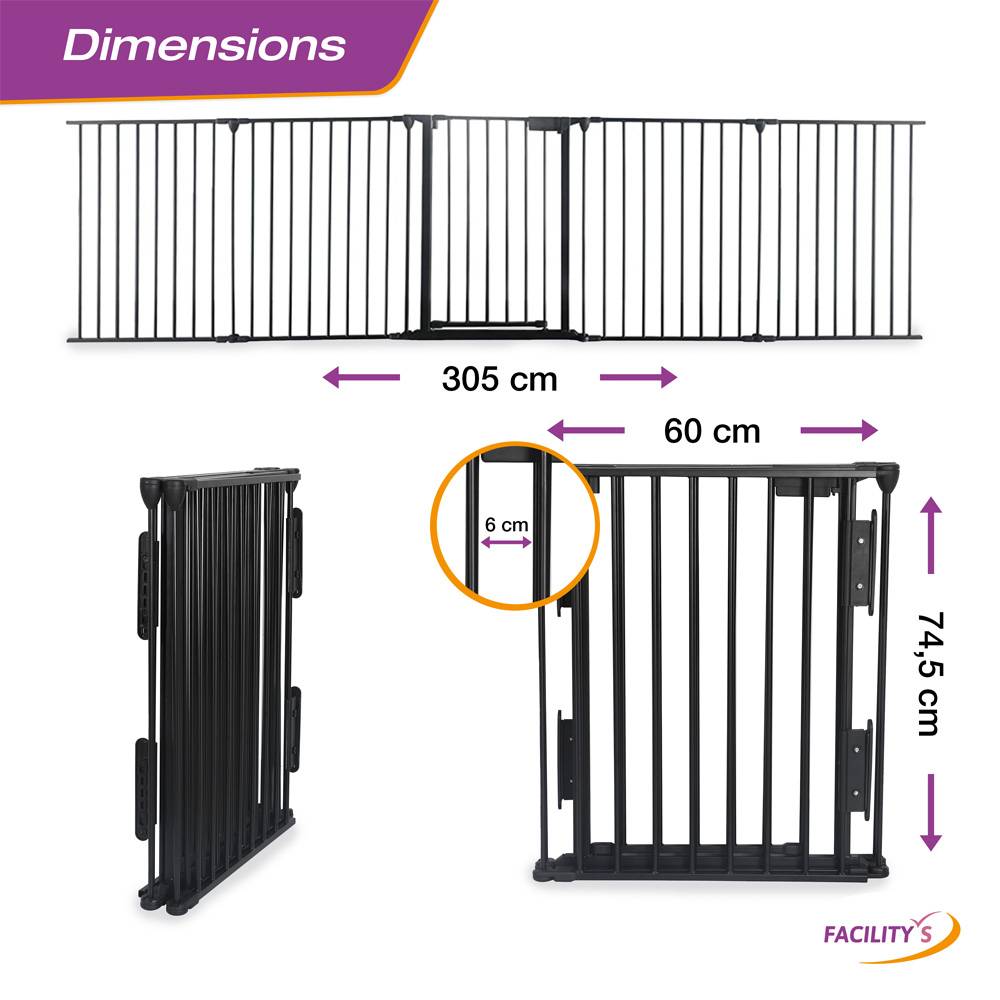 Barrière de sécurité enfant, bébé, animaux - 3 mètres, 5 panneaux - Grille Protection Cheminée Enfant Pliable - Barrière Poêle à Bois - FACILITYS - Image 6