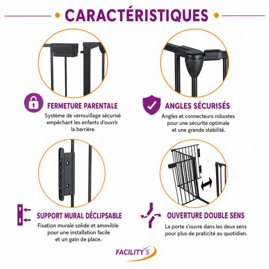 Barrière de sécurité enfant, bébé, animaux - 3 mètres, 5 panneaux - Grille Protection Cheminée Enfant Pliable - Barrière Poêle à Bois - FACILITYS - Image 2