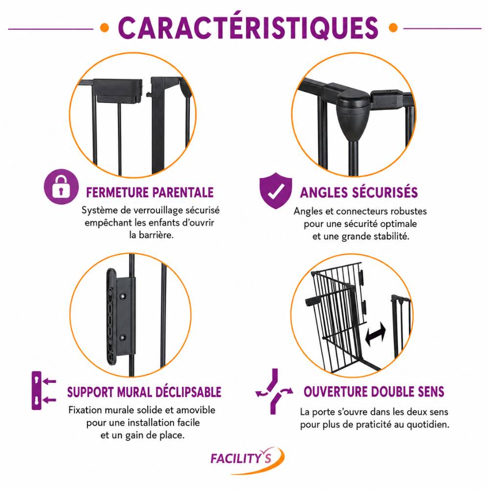 Barrière de sécurité enfant, bébé, animaux - 3 mètres, 5 panneaux - Grille Protection Cheminée Enfant Pliable - Barrière Poêle à Bois - FACILITYS - Image 2