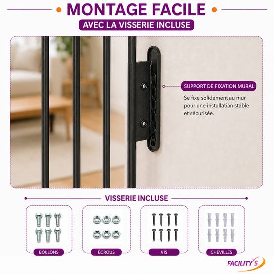 Barrière de sécurité enfant, bébé, animaux - 3 mètres, 5 panneaux - Grille Protection Cheminée Enfant Pliable - Barrière Poêle à Bois - FACILITYS - Image 5
